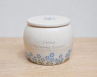 Personalized Forget Me Nots Ceramic Urn: Custom Cremation Keepsake for Ashes, Memorial Keepsake Gift