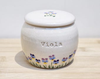 Personalized Violet Ceramic Urn: Custom Cremation Jar for Ashes, Pet Loss Violet Memorial Keepsake