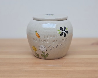 Handmade Pottery Pet Urn | Dandelions | Ceramic Pet Urn | Urn for Pet Ashes | Personalized Pet Urn | Custom Urn | White Urn