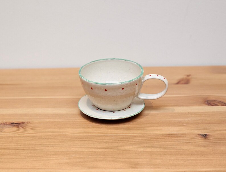 Handmade Cup and Saucer - Elegant Ceramic Decor for Home or Office | Unique Artwork by Garlic Pottery | Handmade Pottery | For Tea Lovers | For Coffee Lovers