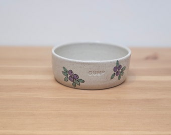 Personalized Ceramic Pet Bowl: Handmade Pottery with Blueberries