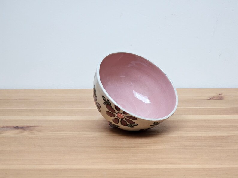 handmade ceramic bowl, pottery bowl, plum color, floral pattern, hand-painted, artisan bowl, dining decor, home accents,purple, pink, handmade pottery, japanese style