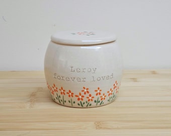 Personalized Ceramic Pet Urn: Orange Daisy Flowers, Handmade Pottery