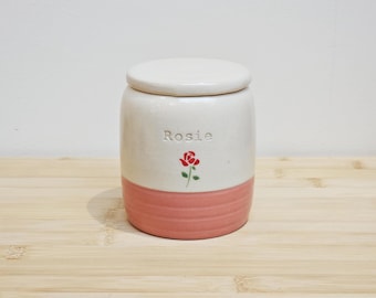 Handmade Ceramic Pet Urn with Rose Design: Dog or Cat Ashes Keepsake