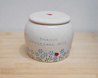 Personalized Forget Me Nots Lady Buy Ceramic Urn: Custom Cremation Keepsake for Ashes