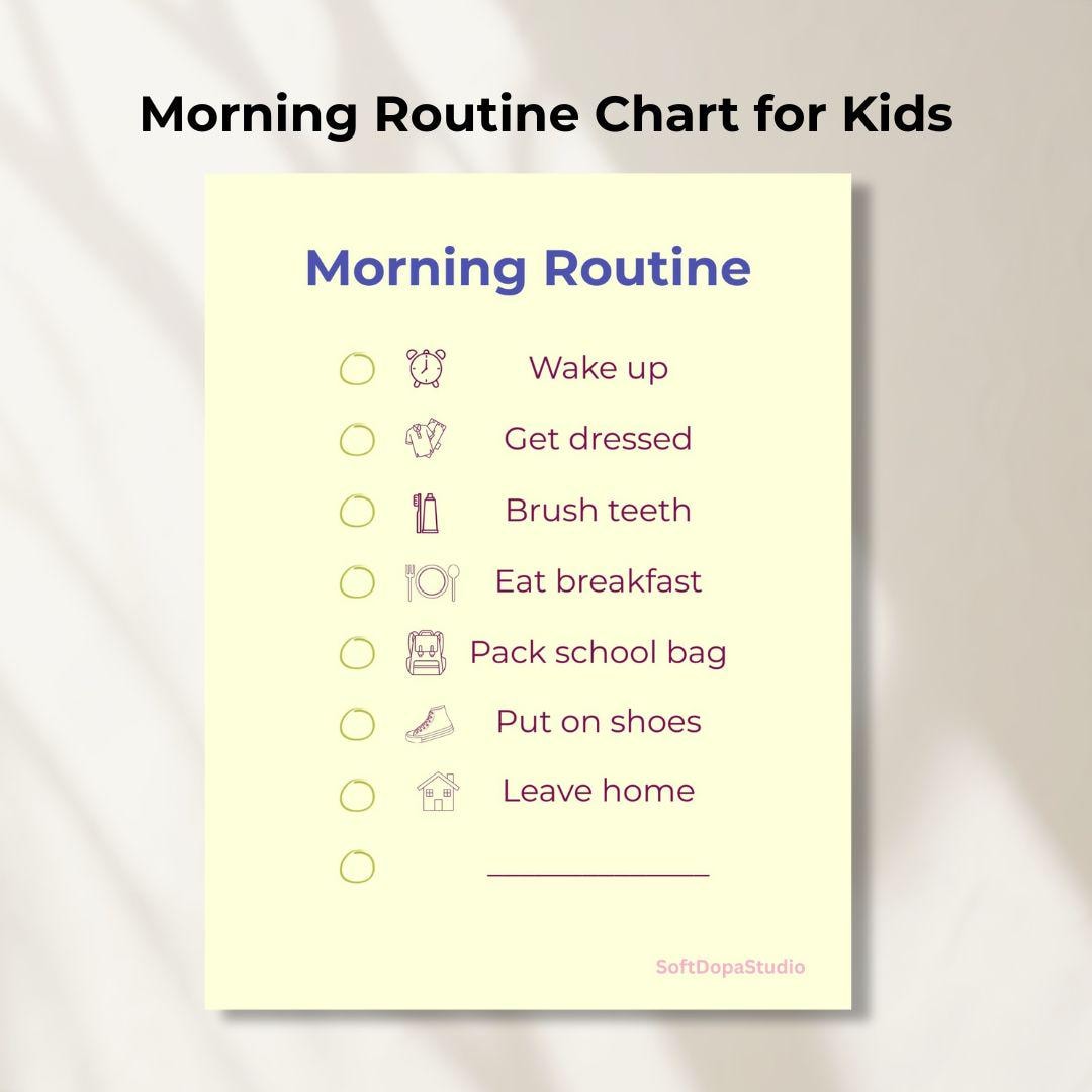 Morning Routine Chart for Kids Printable – Daily Visual Schedule With ...