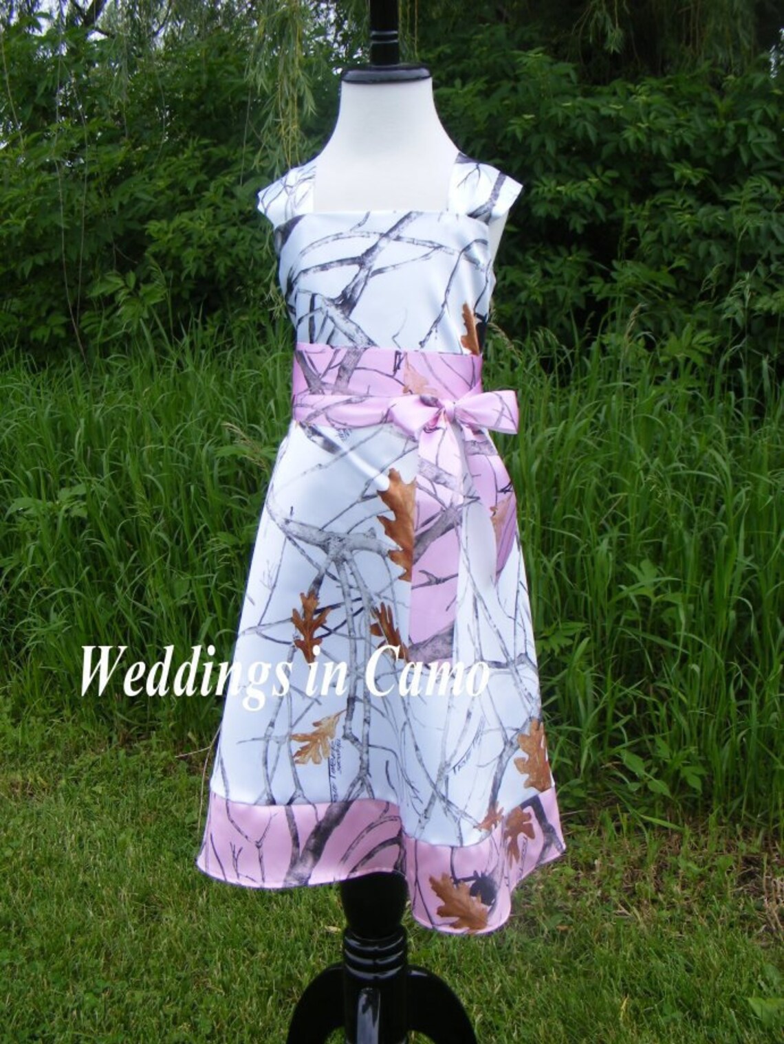 MUDDY GIRL CAMO Dress flower girl dress in Satin with sash