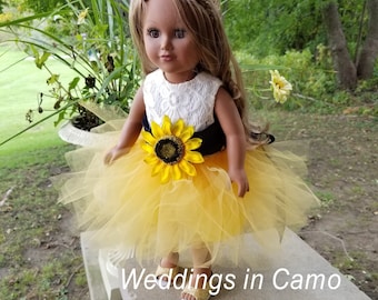 SUNFLOWER Tulle DOLL dress for 15 to 18 inch dolls MATCHES our Girls Sunflower dress