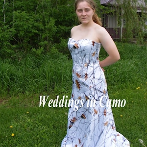 CAMO Formal CAMO Snowfall CAMO wedding dress and Optional Corset back