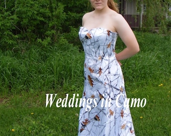 CAMO Formal CAMO Snowfall CAMO wedding dress and Optional Corset back