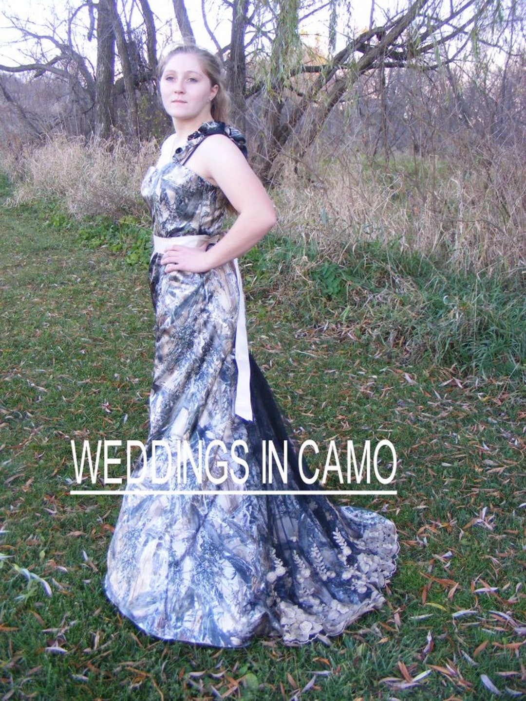 knee length dresses for ladies Huntin’ for A Dime Camo Off The Shoulder Mesh Dress M main image 0