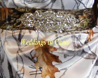 CAMO sash BEADED pearls and rhinestones add to your WEDDING dress