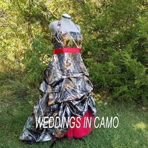 CAMO dress RED tulle underneath with pickups CORSET back wedding dress