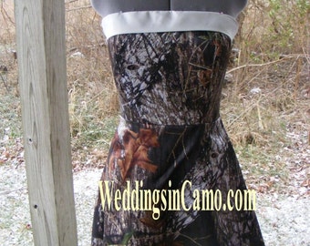 CAMO wedding dress SHORT formal dress with banded top and optional corset and beading