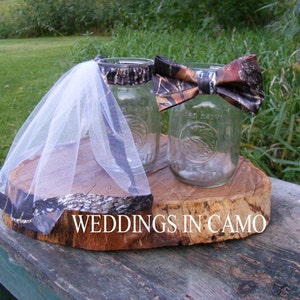 CAMO Decorations for reception MASON jar accents Veil and Bow Tie