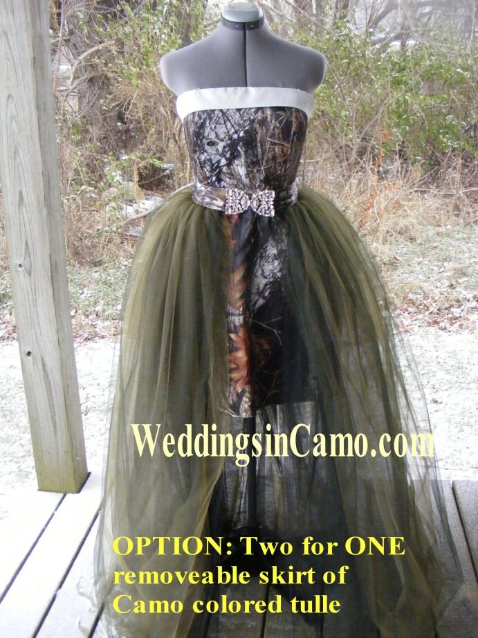 short camouflage wedding dresses CAMO Wedding Dress SHORT Formal Dress With Banded Top and Optional Corset  and Beading