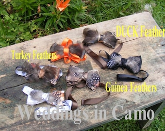 CAMO Bow Ties+Duck or Turkey Feathers+camo ties for wedding+Custom Made