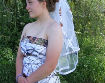 Camo Ribbon Double Layer Ribbon Trimmed Veil