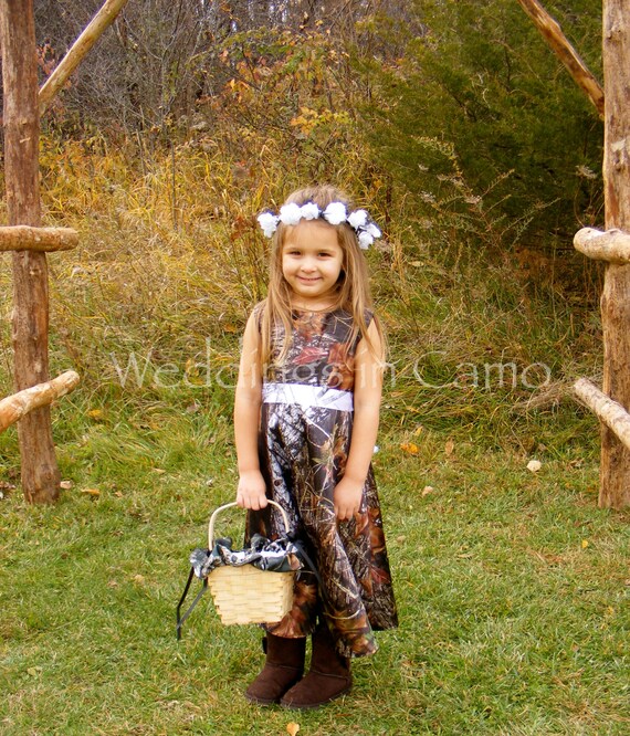Camo Flower Girl Dress In Mossy Oak Satin With Ribbon Sash Etsy