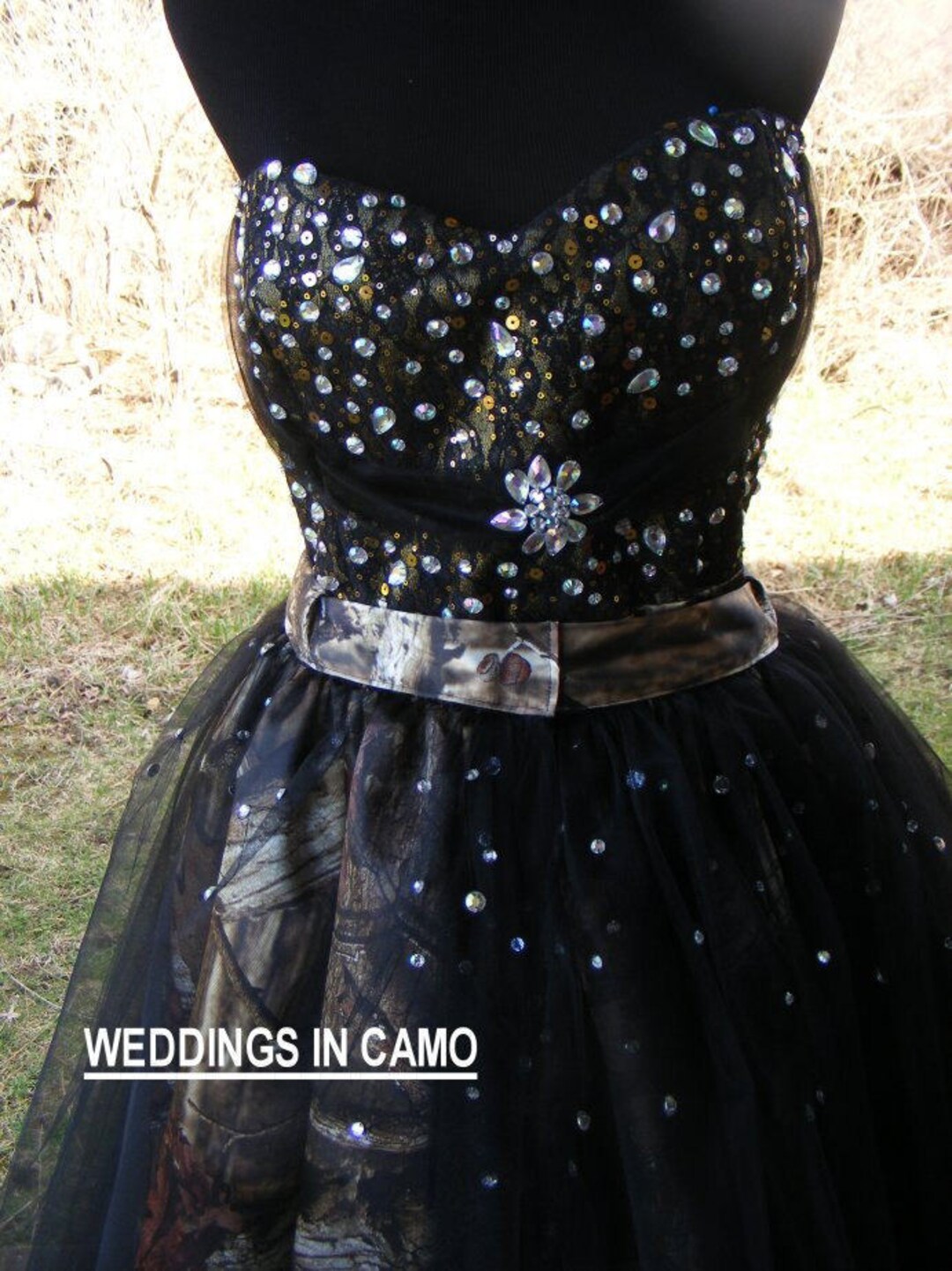CAMO PROM Dress+Beaded CAMO Dress+Short CAMO dress with overskirt