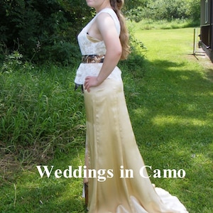 Long satin dress with removable LACE top fitted and CAMO sash