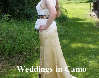 Long satin dress with removable LACE top fitted and CAMO sash