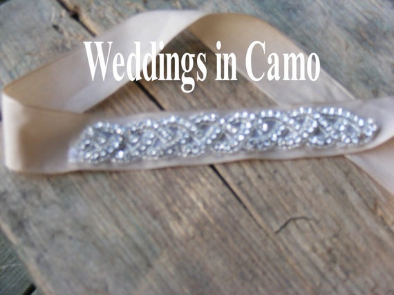 Camo Ribbon Sash With Rhinestones Add To Wedding Dress Etsy