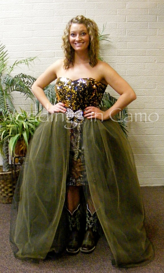 CAMO Dress SHORT Dress With Sequined Top Optional Full Skirt and Rhinestone Buckle Etsy