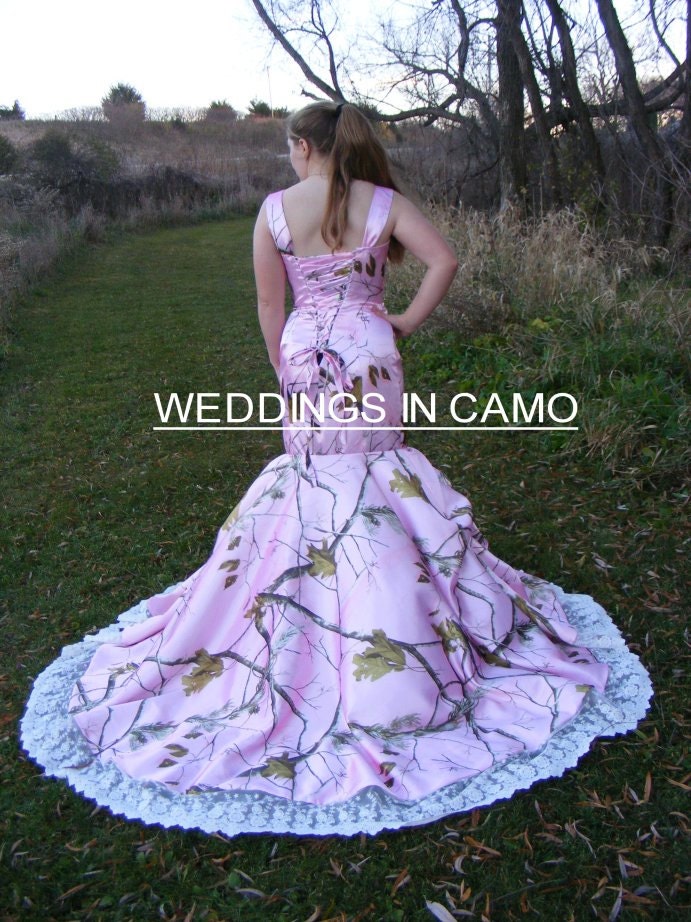 Pink camo wedding dresses deals