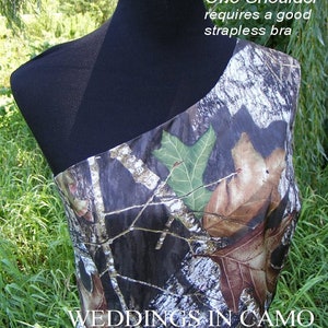 SHORT CAMO Bridesmaid with One Shoulder top+GREAT for plus sizes Available in fourteen colors