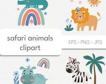 Safari Animals Clipart PNG | Cute Jungle Baby Animals | Kids Graphics Digital Download