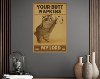 Funny Bathroom Wall Art, Raccoon with a Toilet Paper Roll, Your butt napkins My lord Bathroom Art, Vintage Animal Photo, Raccoon Humor Print