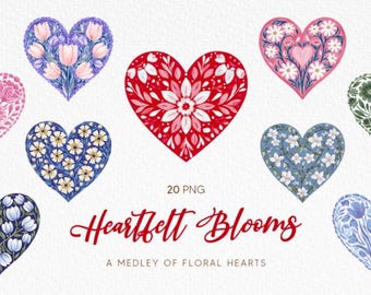 Boho Floral Heart Illustration | Watercolor Flowers PNG | Valentine’s Day Clipart