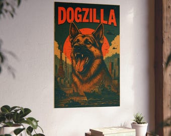 Dogzilla Poster – Giant Dog Kaiju Art Print, Monster Dog, Retro Movie Style, 2:3