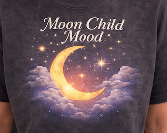 T-shirt humeur enfant lune, haut céleste, cadeau astrologie vintage, cadeau bohème pour elle