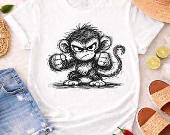 Angry Monkey Graphic Tee, Punch Monkey Shirt, Edgy Animal Design, Unisex Funny Primate Gift