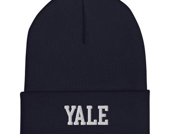 Yale University Beanie – Embroidered Knit Winter Hat, Vintage College Logo, Varsity Stitching, Unisex Alumni Gift