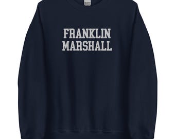 Sudadera bordada de Franklin & Marshall College con cuello redondo, costura de suéter vintage con bordado universitario