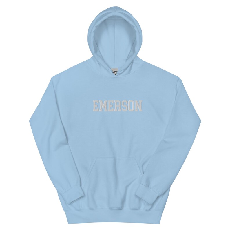 Emerson College Embroidered Hoodie Hooded Sweatshirt Crewneck, Vintage Sweater Stitching Varsity Embroidery