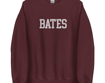 Bates College Embroidered Sweatshirt Crewneck, Vintage Sweater Stitching Varsity Embroidery