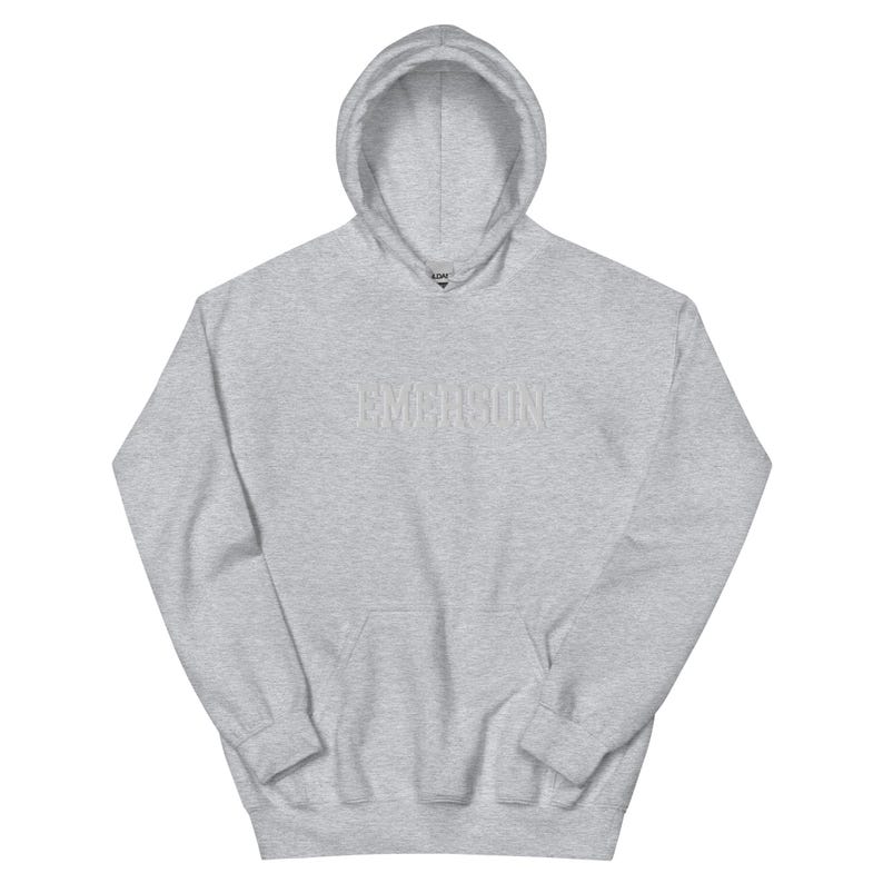 Emerson College Embroidered Hoodie Hooded Sweatshirt Crewneck, Vintage Sweater Stitching Varsity Embroidery