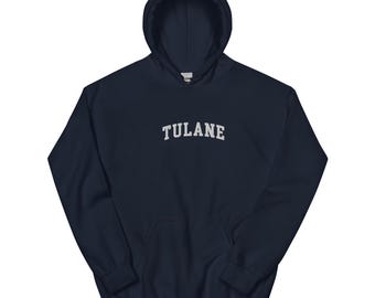 Tulane University Embroidered Hoodie Hooded Sweatshirt Crewneck, Vintage Sweater Stitching Varsity Embroidery