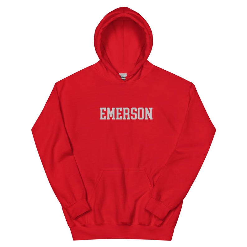 Emerson College Embroidered Hoodie Hooded Sweatshirt Crewneck, Vintage Sweater Stitching Varsity Embroidery