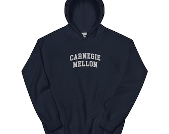 Carnegie Mellon University Embroidered Hoodie Hooded Sweatshirt Crewneck, Vintage Sweater Stitching Varsity Embroidery