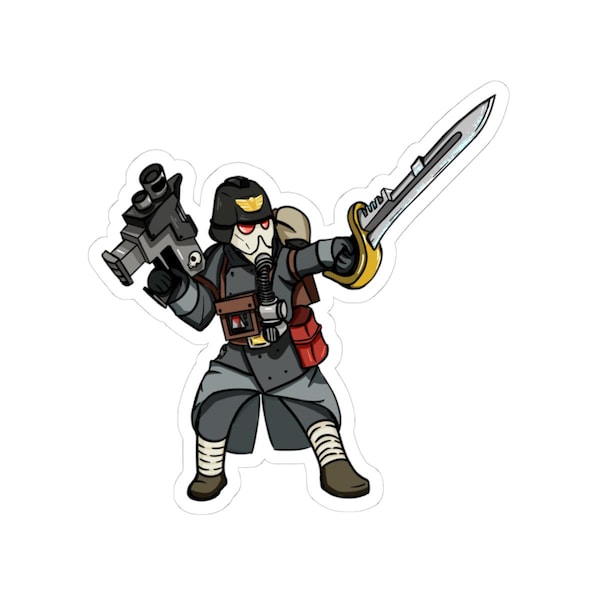 Chibi Warhammer 40k Death Korps of Krieg - Krieger with power sword+boltpistol | Kiss-cut sticker