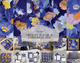 Blaue Blumenstickerei Nahtlose Muster Pack für Papier, Stoff und Wohnkultur-Designs