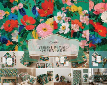 Lebendiges Impasto-Blumenmuster-Bundle für Papier-, Stoff- und Wohndekor-Designs