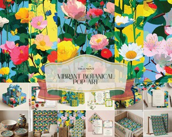 Lebendige botanische Muster Bündel, moderne Blumen, für Papier und Stoff-Designs