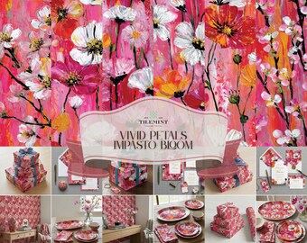 Lebendiges Rot Blumenmuster Bundle, Impasto Mohnblumen, für Papier, Stoff, und Wohnkultur-Designs