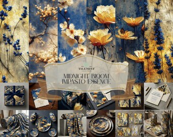 Stimmungsvolles Indigo Blumenmuster Bundle, Vintage Botanical, für Fabric Home Decor und Papierverpackungen